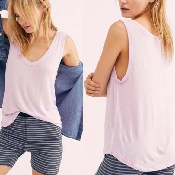 Free People Take The Plunge Tank Top XS Lilac Scoop Neck Minimalist Jersey Knit - Picture 11 of 11